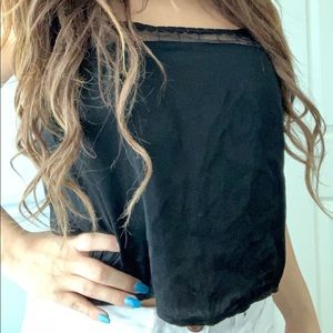 Black American Eagle Cropped Satin Tank Top